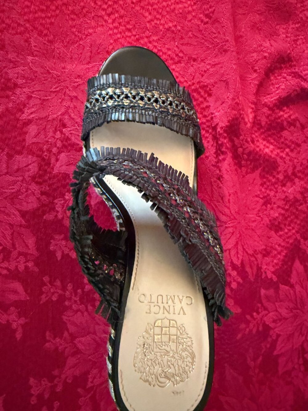 Vince Camuto Brittnuh Black Espadrille Wedge Slip on Platform Sandals Sz 9.5 - Picture 11 of 15